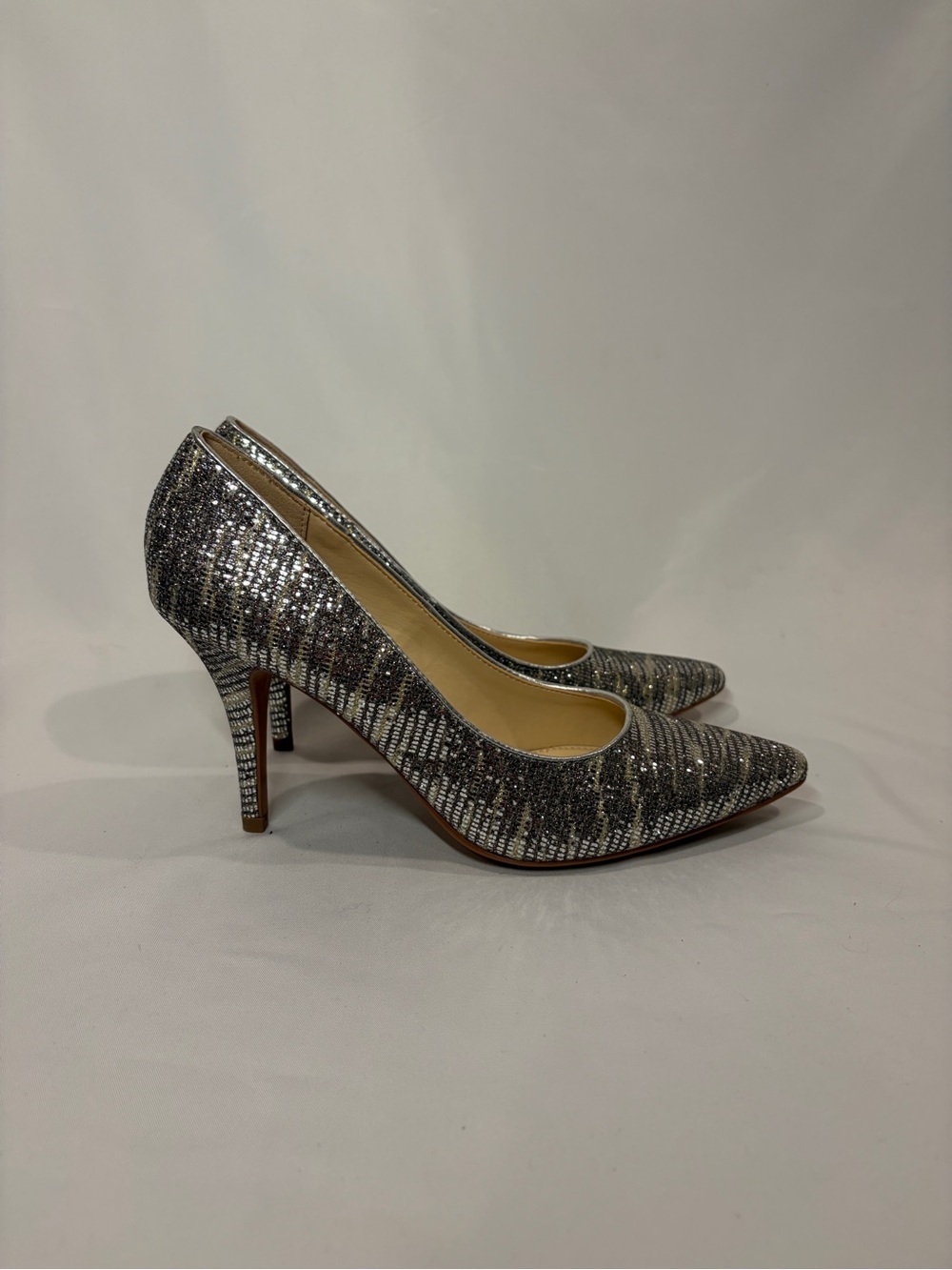 Kelly & Katie Silver/Gold Zebra Print Sparkly Heels